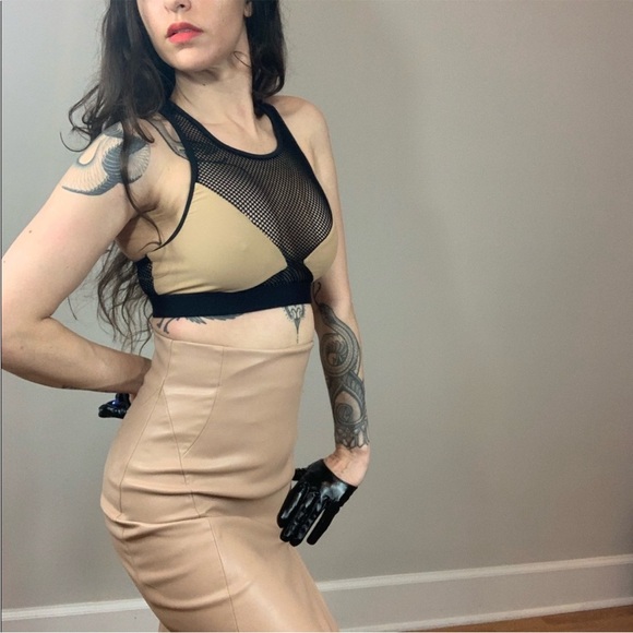 Nasty Gal Collection skirt Kinda Outta Luck SLIT NWOT nude beige leatherette - Picture 7 of 10